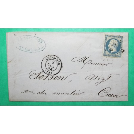 N°14 BLEU LAITEUX PC 1790 LUC SUR MER CALVADOS POUR CAEN OCTOBRE 1854