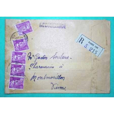 N°811 x5 MARIANNE DE GANDON RECOMMANDE THIAUDE PARIS 1949
