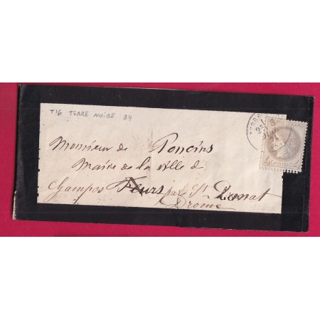 N°52 CAD TYPE 16 TERRE NOIRE LOIRE SEUL SUR BANDE DE JOURNAL 1874 POUR ST DONAT DROME