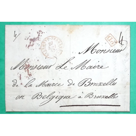 CAD TYPE 15 CLERMONT FERRAND ROUGE POUR MAIRE DE BRUXELLES BELGIQUE 1847 LETTRE COVER FRANCE