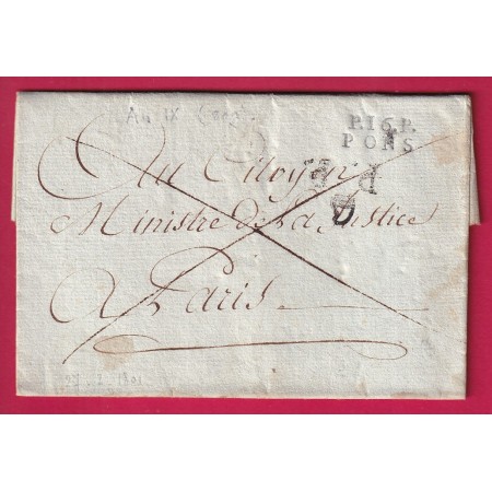 MARQUE P16P PONS CHARENTE INFERIEURE + PP BONNET PHRYGIENS 1801 POUR PARIS
