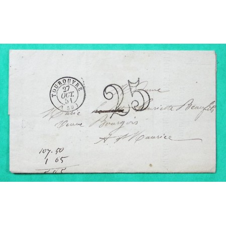 CAD TYPE 15 TOUROUVRE ORNE POUR ST MAURICE LES CHARENCEY TAXE 25 1851
