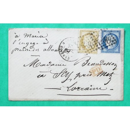 N°55 + 60C CAD TYPE 17 GARE DE NANCY MEURTHE ET MOSELLE POUR SCY CHAZELLES MOSELLE 1874