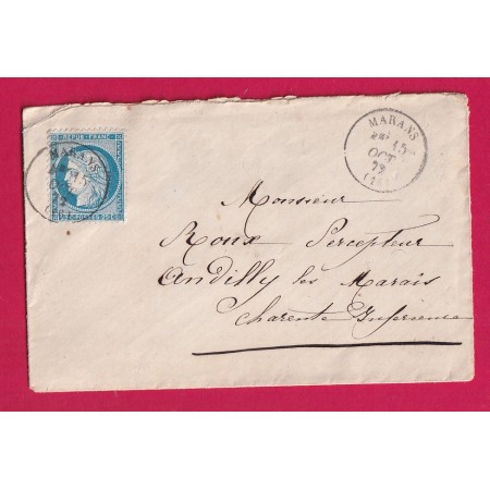 N°60 CAD TYPE 16 MARANS CHARENTE INFERIEURE POUR ANDILLY LES MARAIS 1872 DOUBLE PORT LOCAL
