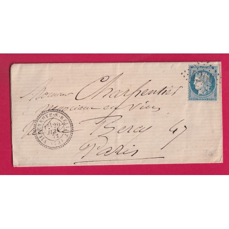 N°60 GC 4260 VILLENEUVE SUR BELLOT SEINE ET MARNE CAD TYPE 24 POUR PARIS INDICE 12 AVEC TYPE 24