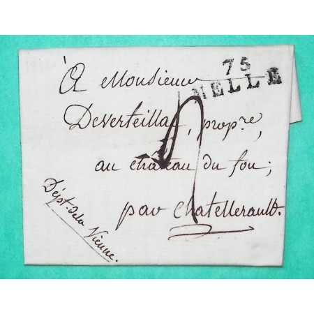 MARQUE 75 MELLE DEUX SEVRES POUR CHATELLERAULT VIENNE 25x8 1812