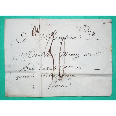 MARQUE 78 VENCE VAR POUR PARIS TAXE 30 DOUBLE PORT 29x10 1825