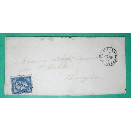 N°14 TTB PC 3054 ST ETIENNE DE ST GEOIRS ISERE POUR BOURGOIN JALLIEU 1859 LETTRE COVER FRANCE