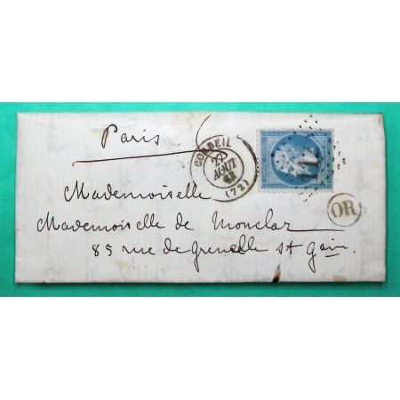 N°22 GC 1125 CORBEIL SEINE ET OISE OR ORIGINE RURALE TIGERY POUR PARIS 1863