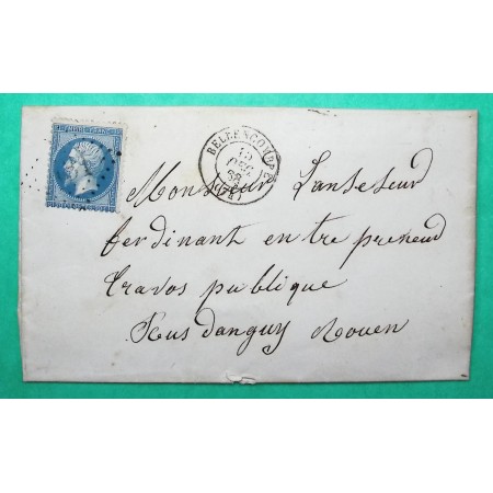 N°22 GC 431 BELLENCOMBRE SEINE INFERIEURE POUR ROUEN UTILISATION TARDIVE 1868