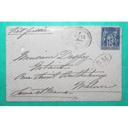 N°90 SAGE CAD TYPE 18 SIVRY COURTRY SEINE ET MARNE BM BOITE MOBILE DEPART SAVETEUX POUR MELUN 1890