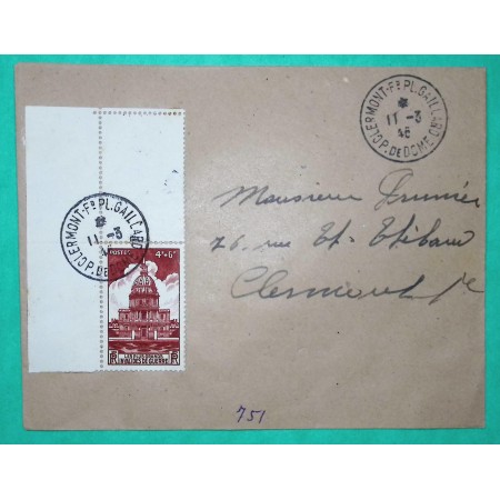 N°751 INVALIDES LETTRE CLERMONT FERRAND PUY DE DOME PREMIER JOUR 11/03/1946
