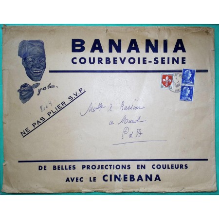 N°1011B x2 + 1186 MARIANNE MULLER ARMOIRIES LILLE BELLE ENVELOPPE PUB PHOTOS BANANIA COURBEVOIE 1959
