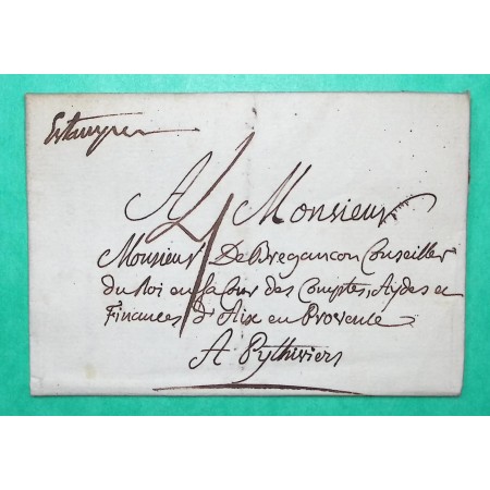 MARQUE MANUSCRITE ETAMPES SEINE ET OISE POUR PITHIVIERS LOIRET 1781