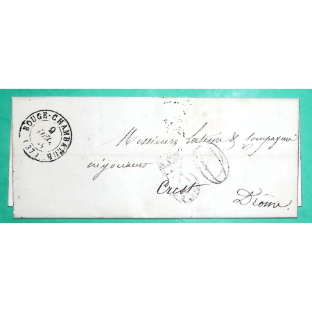 CAD TYPE 15 BOUGE CHAMBALUD ISERE POUR CREST DROME TAXE 30 1854 LETTRE COVER FRANCE