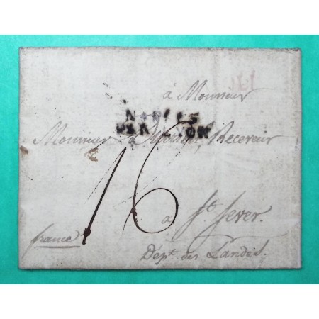 MARQUE NAPLES ITALIE CACHET ENTREE NAPLES PAR LYON POUR ST SEVER LANDES 1808