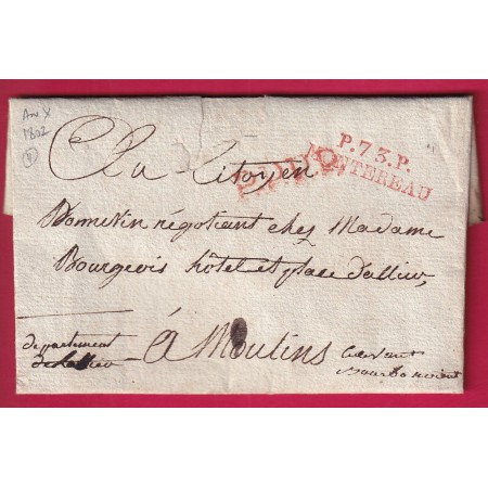 MARQUE P73P MONTEREAU SEINE ET MARNE AN 10 1802 POUR MOULINS ALLIER