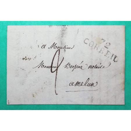 MARQUE 72 CORBEIL SEINE ET OISE POUR MELUN SEINE ET MARNE GRIFFE BANLIEUE EN ARRIVEE 36x12 1824