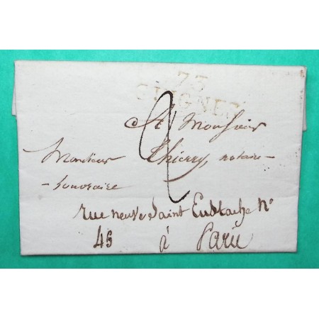 MARQUE 73 GUIGNES SEINE ET MARNE ROUGE POUR PARIS 36x12 1818