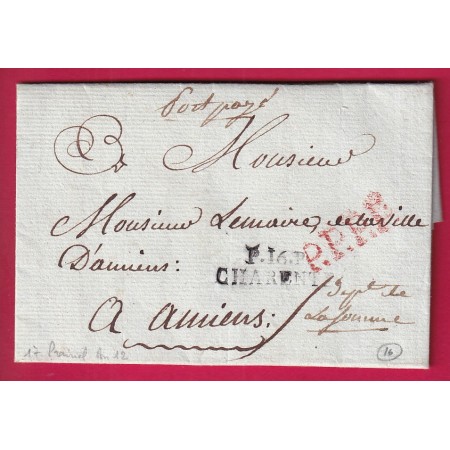 MARQUE P16P CHARENTE POUR AMIENS SOMME INDICE 16 AN 12 1804 INFERIEURE