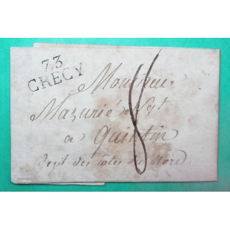 MARQUE 73 CRECY SEINE ET MARNE LETTRE CHASSE ROYAL BOURBON POUR QUINTIN COTES DU NORD 1815