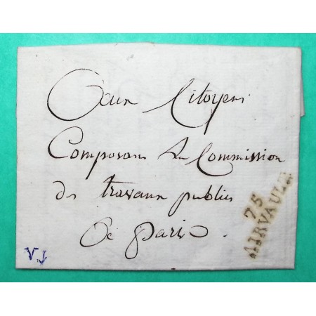 MARQUE 75 AIRVAULT DEUX SEVRES LETTRE REVOLUTIONNAIRE AGENT NATIONAL DISTRICT BRESSUIRE POUR PARIS