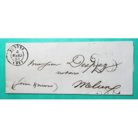 CAD TYPE 15 YERRES SEINE ET OISE POUR MELUN SEINE ET MARNE TAXE 25 1851