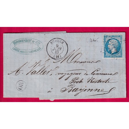 N°22 GC 2705 NUAILLE CHARENTE INFERIEURE OR LOIRE POUR BAYONNE POSTE RESTANTE