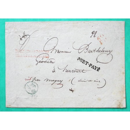 MARQUE BUREAU DES POSTES CHAMBRE DES PAIRS PARIS ROUGE 60PP PORT PAYE POUR HERICOURT SEINE ET OISE 1831