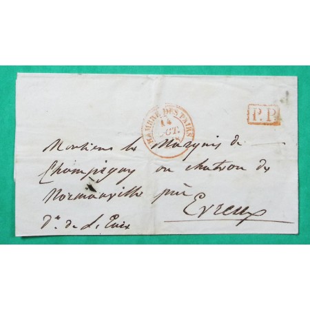 CAD TYPE 14 CHAMBRE DES PAIRS ROUGE PARIS PP PORT PAYE POUR EVREUX EURE 1838