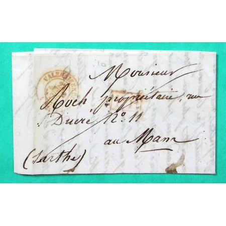 CAD TYPE 15 VALENCIENNES NORD ROUGE PP PORT PAYE POUR LE MANS SARTHE 1842