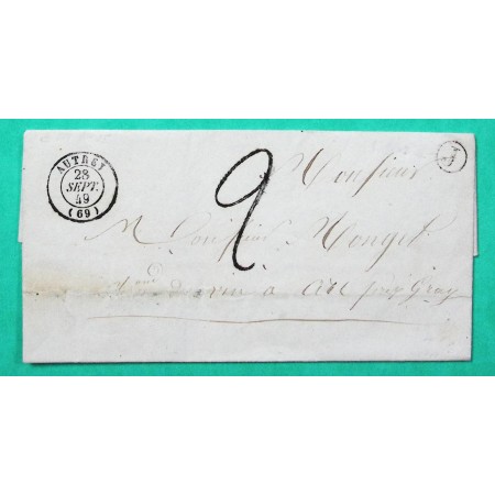 CAD TYPE 15 AUTREY HAUTE SAONE BOITE RURALE J POYANS POUR GRAY TAXE TAMPON 2 1849