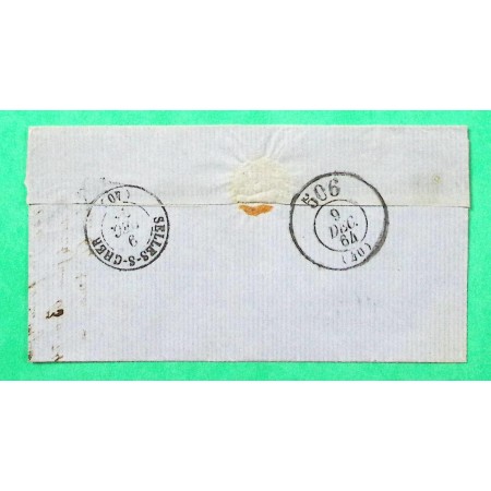 N°22 GC 2317 MER LOIR ET CHER BUREAU DE PASSE 506 BLOIS VERSO INDICE 14 POUR SELLE SUR CHER 1864