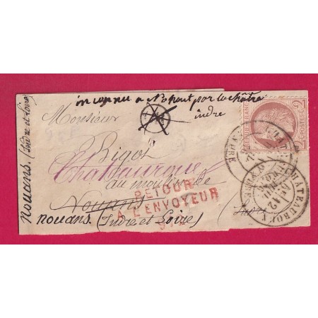 N°51 CAD CHATEAUROUX INDRE OR ANNULE BANDE DE JOURNAL RETOUR ENVOYEUR 972 LA CHATRE NOUANS INDRE ET LOIRE