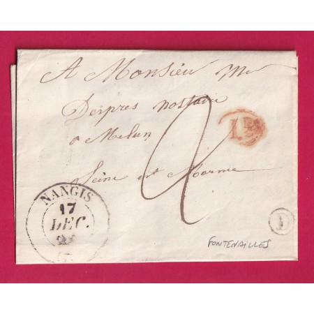 CAD TYPE 13 NANGIS SEINE ET MARNE BOITE RURALE D FONTENAILLES + DECIME RURAL 1846 POUR MELUN