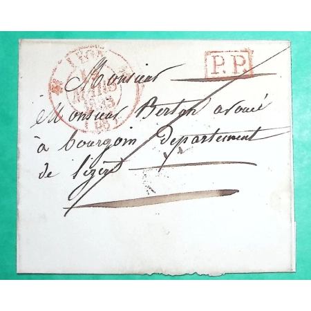 CAD TYPE 12A LYON ROUGE RHONE PP PORT PAYE POUR BOURGOIN JALLIEU ISERE 1833 LETTRE COVER FRANCE
