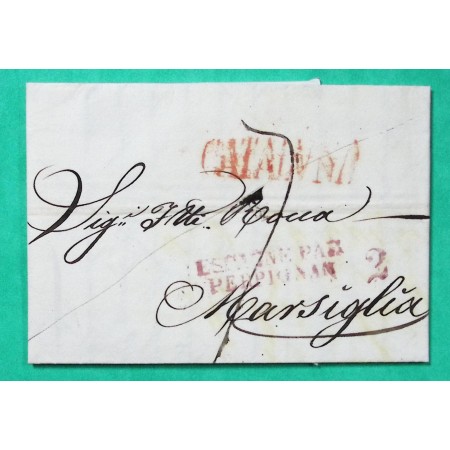 MARQUE BARCELONE CATULUNA CACHET ENTREE ESPAGNE PAR PERPIGNAN POUR MARSEILLE 1805