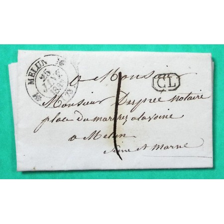 CAD TYPE 12 MELUN SEINE ET MARNE DEPART CORBEIL CL CORRESPONDANCE LOCALE 1833