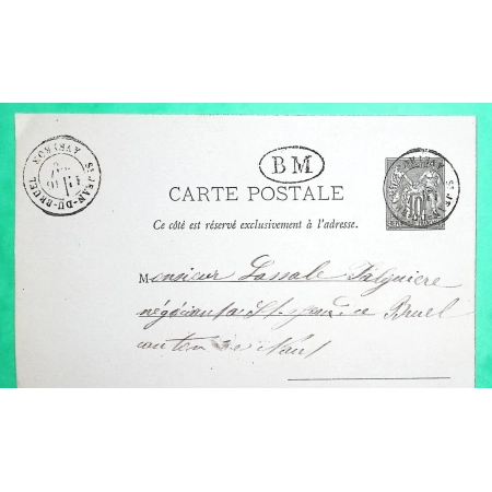 ENTIER CARTE POSTALE SAGE 10C BM BOITE MOBILE ST JEAN DU BRUEL AVEYRON DEPART NANT 1879 LETTRE COVER FRANCE