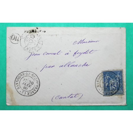 N°90 SAGE CAD TYPE 17 BANNOGNE ET RECOUVRANCE ARDENNES POUR FEYDIT CANTAL 1880