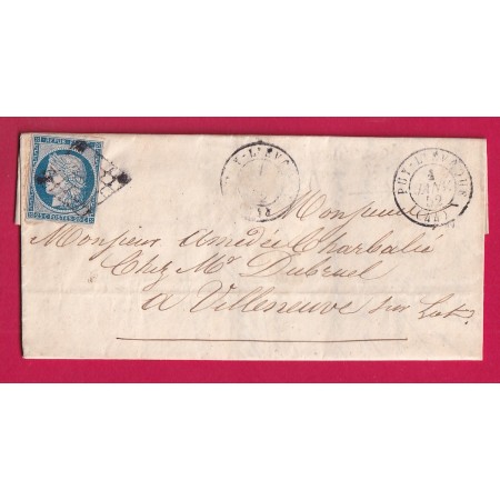 N°4 GRILLE PUY L'EVEQUE LOT 1ER JANVIER 1852 POUR VILLENEUVE SUR LOT ET GARONNE ARRIVE MEME JOUR