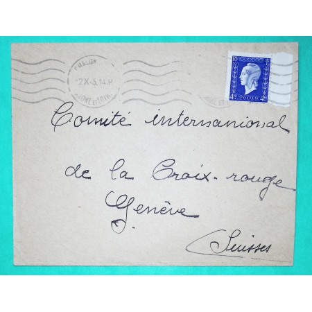 N°695 MARIANNE DULAC SEUL SUR LETTRE CHALON SUR SAONE SAONE ET LOIRE POUR CROIX ROUGE GENEVE 1945 WW2