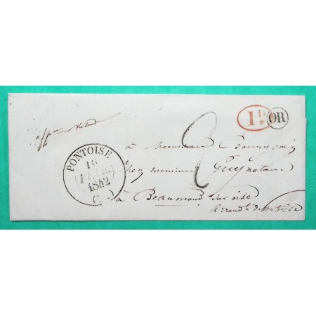 CAD TYPE 13 PONTOISE SEINE ET OISE DECIME + OR ORIGINE RURALE CONFLENT STE HONORINE POUR BEAUMONT SUR OISE 1842