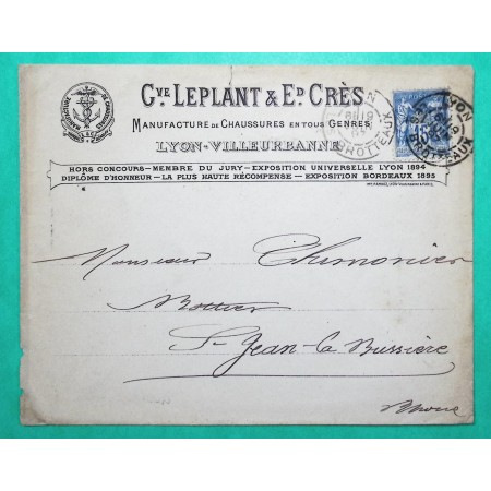 N°90 SAGE BELLE ENVELOPPE PUB ILLUSTREE MANUFACTURE CHAUSSURES LEPLANT VILLEURBANNE 1897