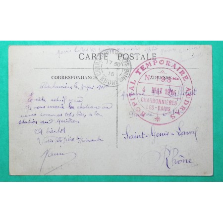 FRANCHISE MILITAIRE HOPITAL TEMPORAIRE AUDRAS CHARBONNIERES LES BAINS RHONE CARTE POSTALE 1916 WW1