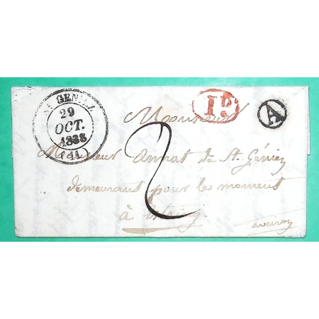 CAD TYPE 14 ST GENIEZ AVEYRON DECIME + BOITE RURALE A ST SATURNIN DE LENNE 1833 LETTRE COVER FRANCE