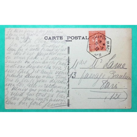 N°199 SEMEUSE CACHET RECETTE THARON PLAGE LOIRE INFERIEURE CARTE POSTALE 1932