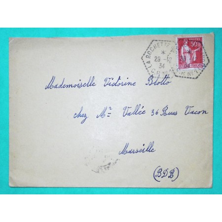 N°283 PAIX CACHET POSTE AUTOMOBILE RURALE CP N°1 LA ROCHETTE SAVOIE 1934