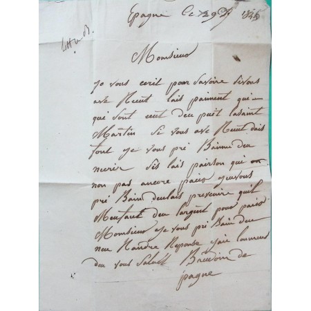 CAD TYPE 13 BRIENNE LE CHATEAU AUBE PP PORT PAYE DEPART EPAGNE POUR BAR SUR AUBE 1845