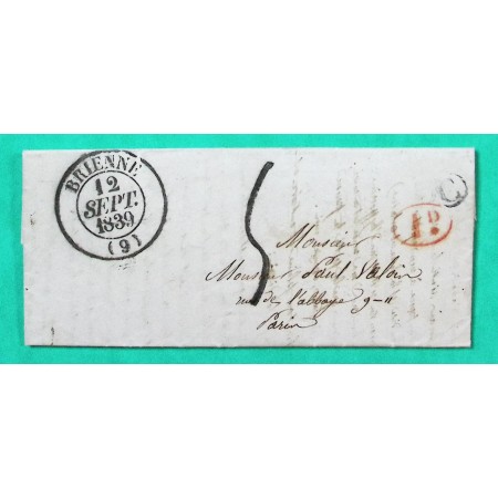 CAD TYPE 13 BRIENNE LE CHATEAU AUBE DECIME + BOITE RURALE C VILLE AUX BOIS POUR PARIS 1839